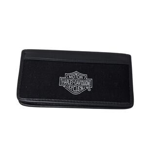 Harley Davidson Bi-Fold Checkbook Holder Biker Wallet Black Billfold Embroidered